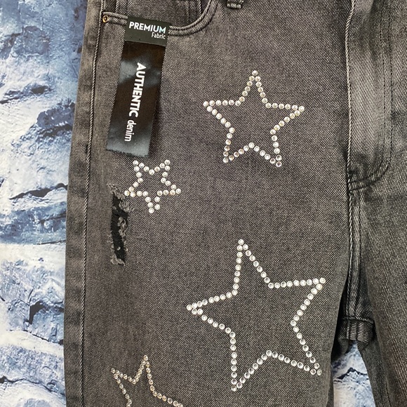 Y2K Baggy Rhinestone Star Embellished High Waisted  Jeans - Picture 6 of 11